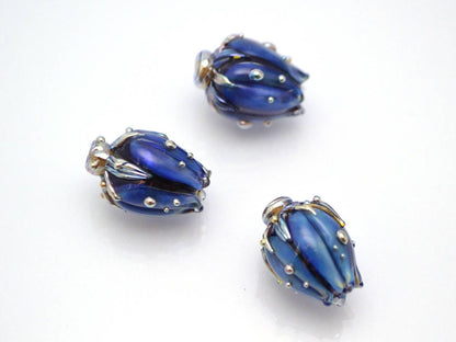 Floral Pendant Focal Flower beads Artisan lampwork Glass Beads Handmade flower Glass flower beads Space Lampwork Blue beads Bud beads