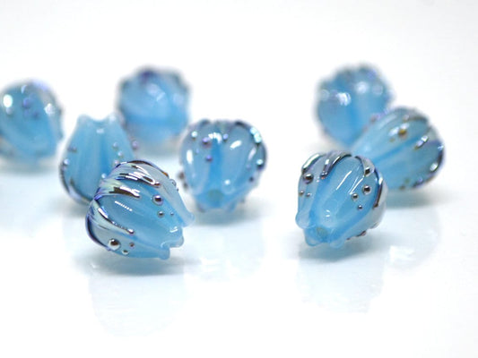Pastel blue flower beads silver, 10mm glass beads, Flower lampwork bead, Floral lampwork, Artisan lampwork, Beads for Jewelry supplies, Bead