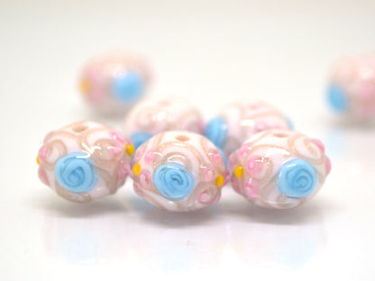 white murano glass lampwork, ethnic beads with flowers and curles, jewelry making venetian italian handmade beads