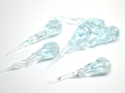Blue Icicle Glass Beads, Frosted Glass beads, Snow Lampwork, Christmas Beads, Artisan lampwork, Glass Icicle Ornament, Sparkle icicle charm