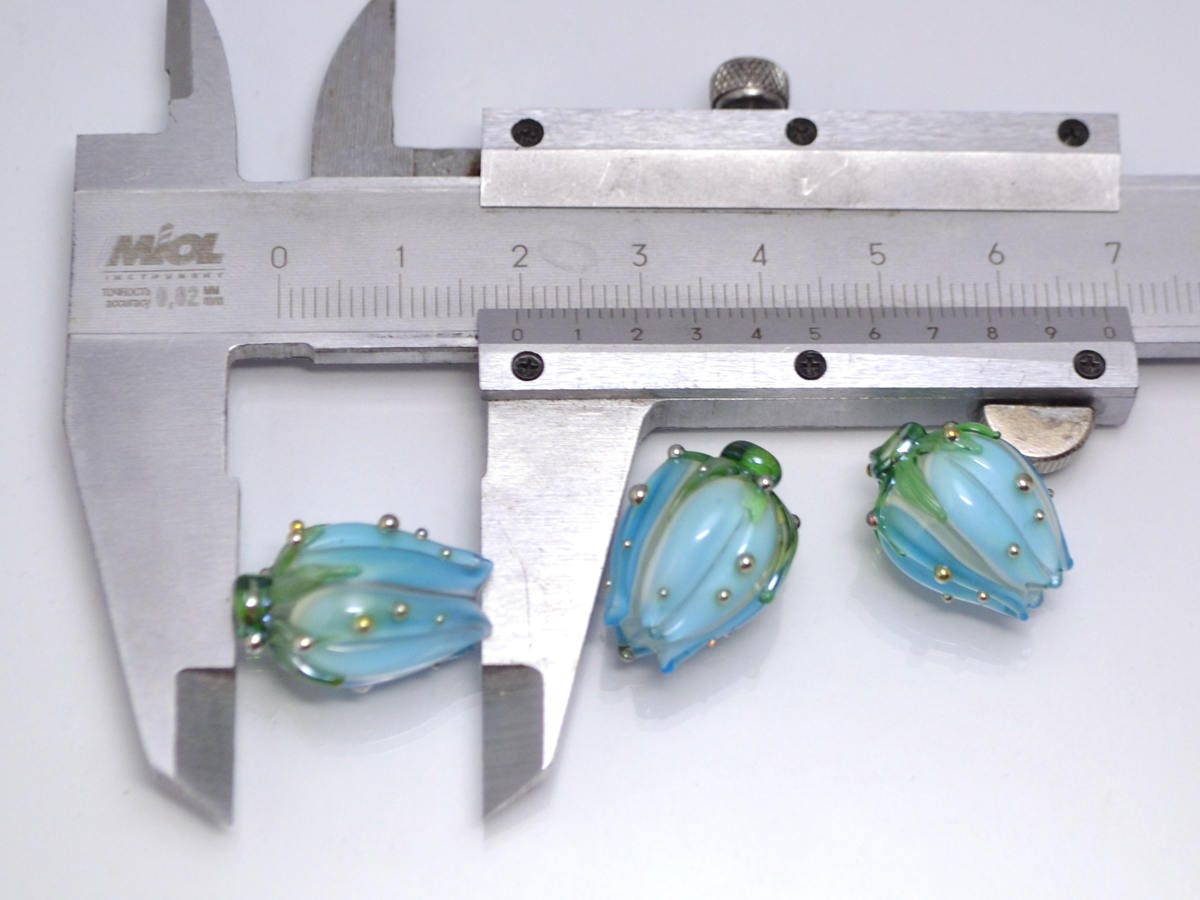 sky blue flower lampwork beads artisan lampwork wedding floral glass Bud blossom beads for earrings rose silver blue beads something blue