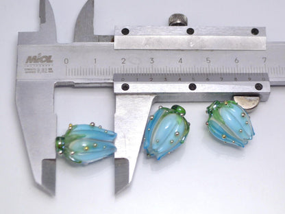 sky blue flower lampwork beads artisan lampwork wedding floral glass Bud blossom beads for earrings rose silver blue beads something blue