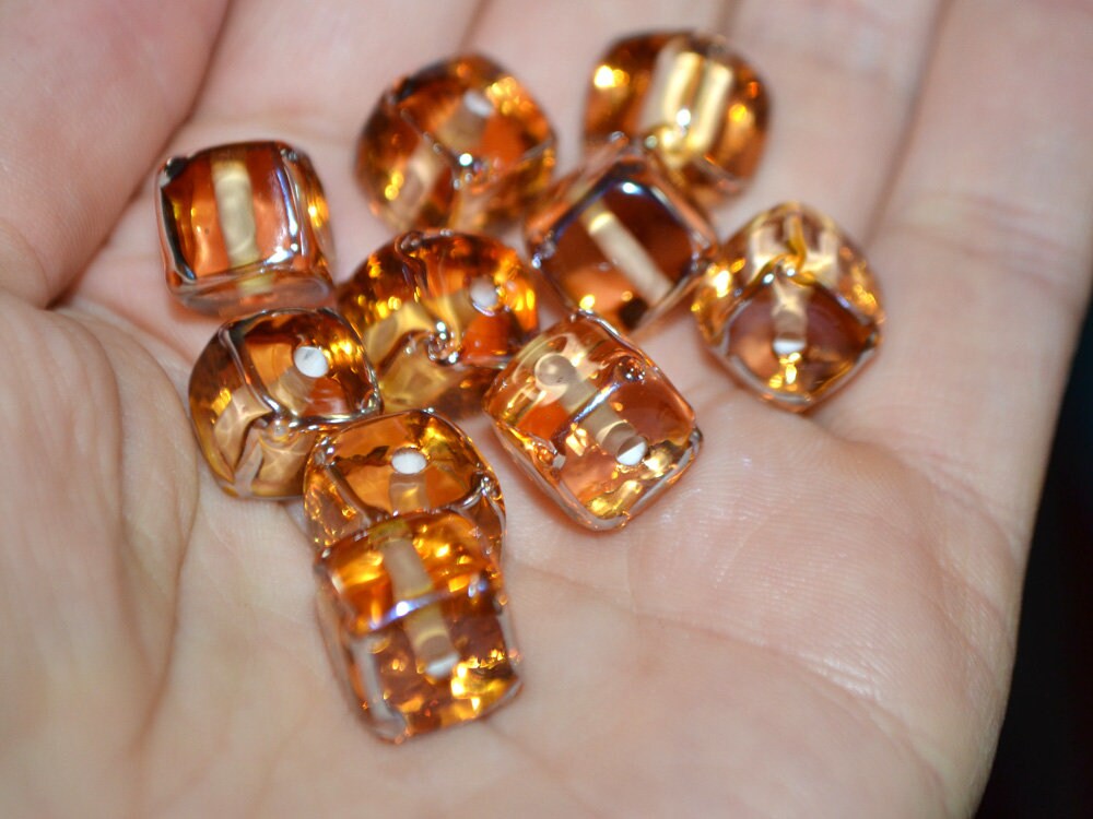 Gold yellow square beads, Honey yellow cube beads,  12mm square beads, Sunny cube beads, Yellow lampwork beads, Handmade glass beads