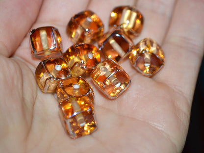 Gold yellow square beads, Honey yellow cube beads,  12mm square beads, Sunny cube beads, Yellow lampwork beads, Handmade glass beads