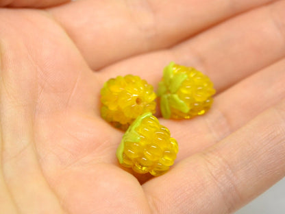 Yellow glass raspberry, Gloss Lampwork berries, Yellow Lampwork berry beads, Yellow Berry fruit beads, Glass Raspberry, Berry jewelry