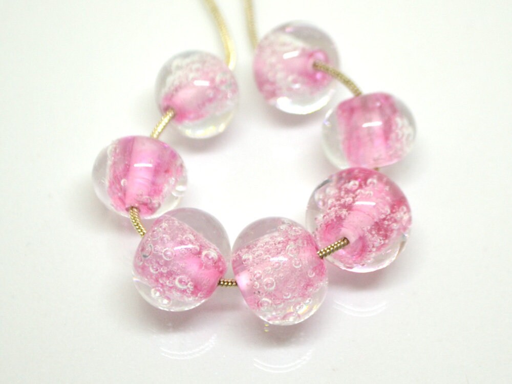 Pink Bubble beads, Glass handmade lampwork, Pink glass beads, Jewelry making, Pastel beads, SRA Artisan lampwork bracelet necklace beads set