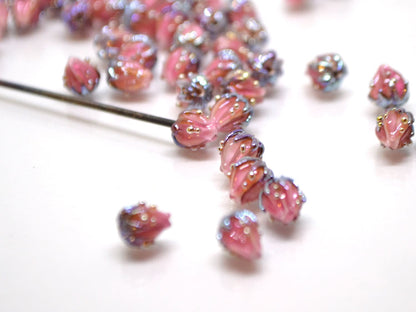 Blush pink flower beads, 7mm glass beads, Tiny flower beads,  Half drilled beads, Soft pink flower beads