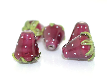 Red wine Strawberry glass beads, Lampwork berry beads, Lampwork berries, Lampwork strawberry, Berry jewelry, Burgundy berry beads