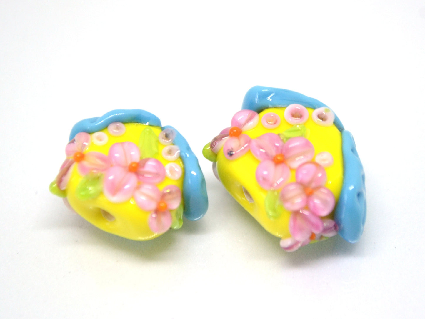 Yellow Blue house with flowers, Lampwork House pendant, Ukraine symbol, Ukrainian flag colors, Volume house, Stand with Ukraine