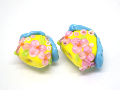 Yellow Blue house with flowers, Lampwork House pendant, Ukraine symbol, Ukrainian flag colors, Volume house, Stand with Ukraine