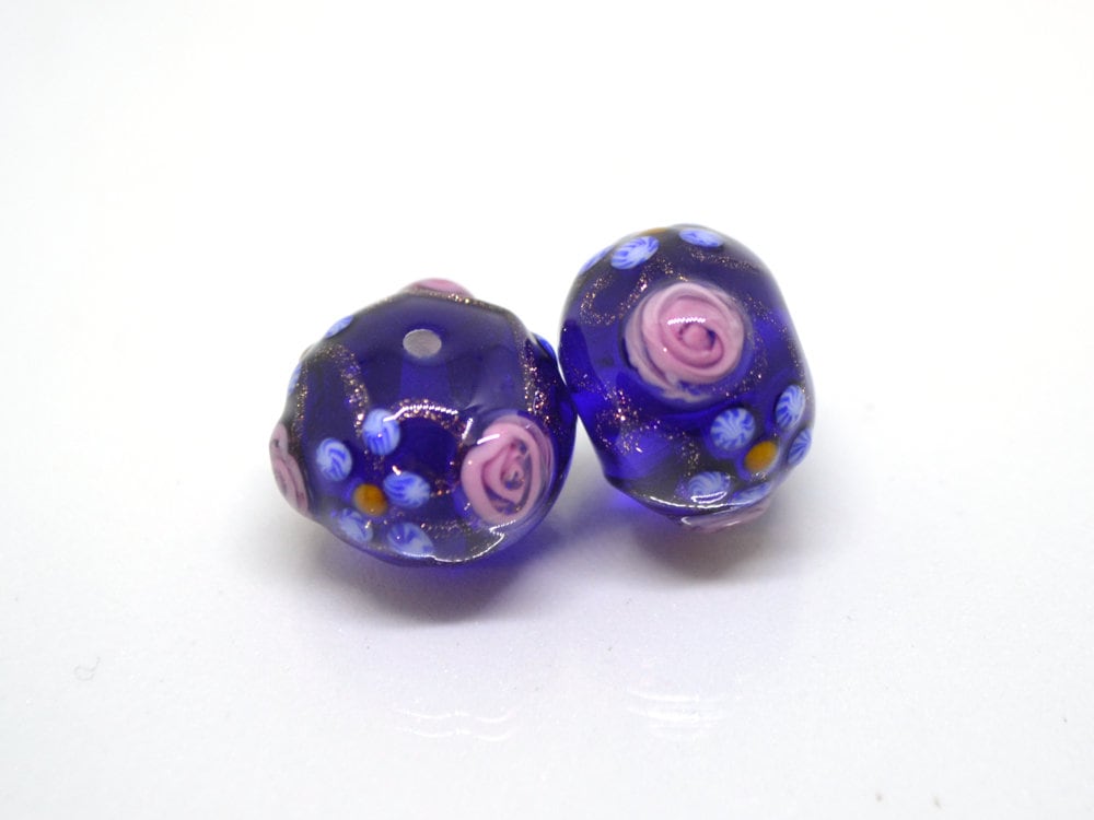 Cobalt Venetian Glass beads, Ethnic glass beads, Vintage bead jewelry, Glass murano beads, Dark blue beads, Beads for eariings,Lampwork bead