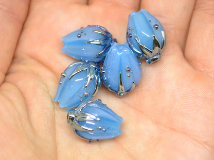 Lampwork flower beads, Blue pastel beads, Artisan lampwork, Baby blue beads, Boy blue, Floral Lampwork pendant, Jewelry making, Glass flower