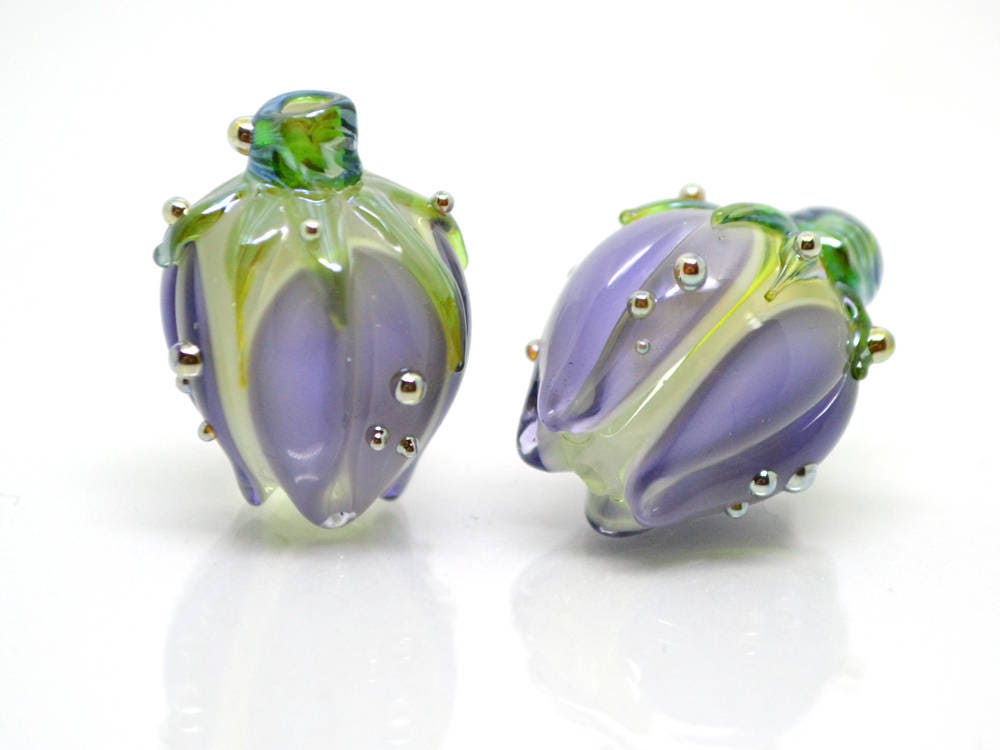 floral glass beads artisan lampwork bead pendant flower bud bead pastel beads light purle glass beads for earrings flower bead pendant glass