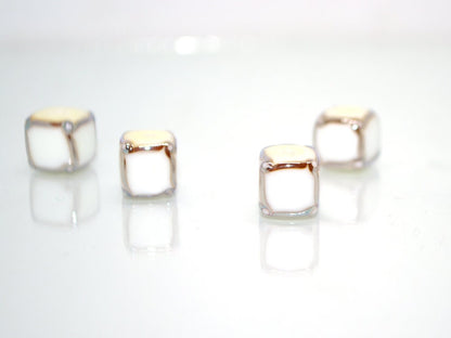 White silver square beads, White cube beads, White spacer beads, White lampwork beads, Geometric beads, cube beads 10mm, Artisan lampwork