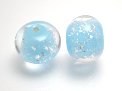 sky blue Lampwork bead handmade glass round silver foil artisan wedding jewelry making tender romantic sparkling beads shimmering bead bride