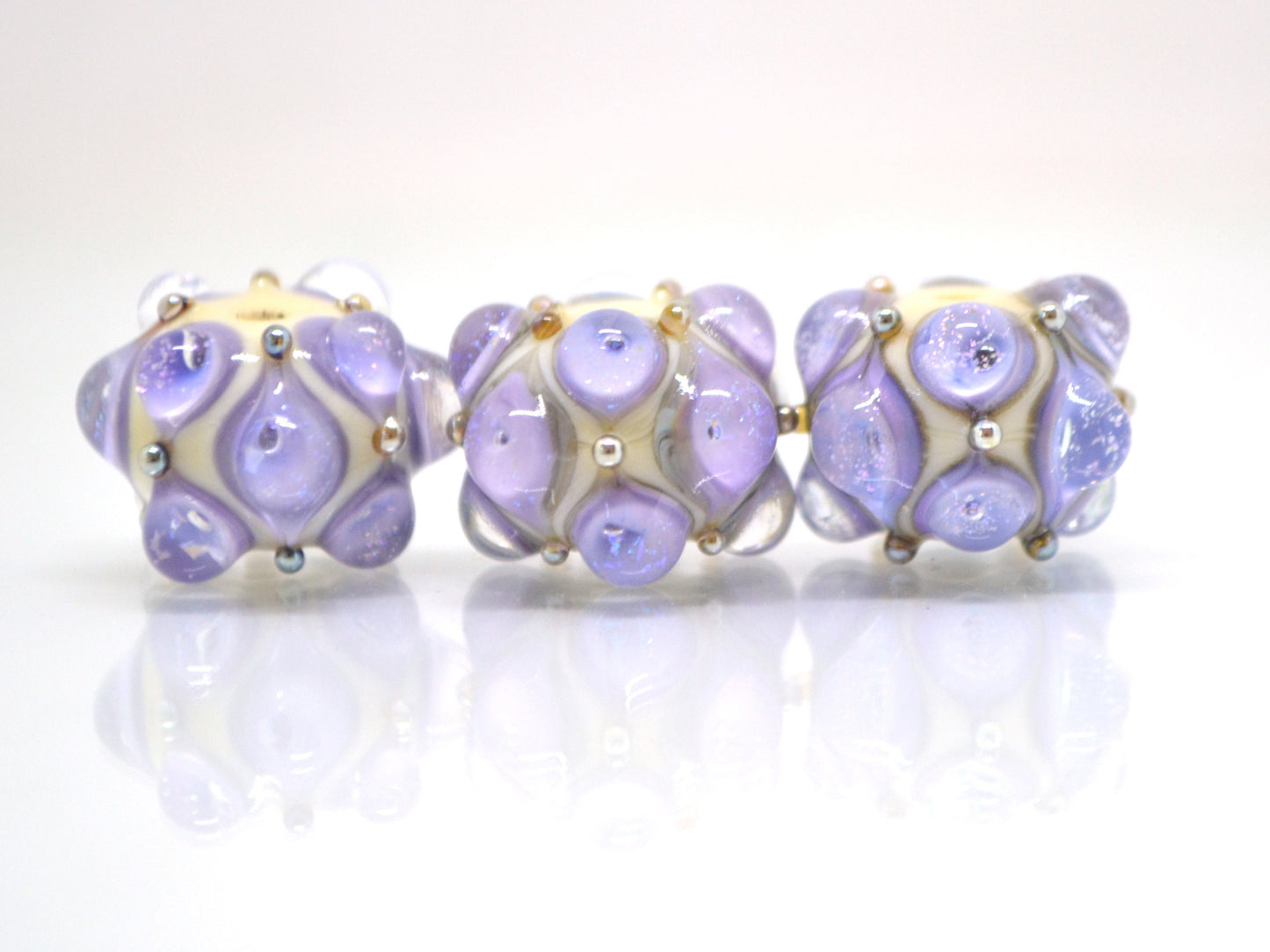 Lavender Beige Lampwork bead, Purple ivory glass beads, Lilac lampwork beads, Focal beads, Artisan lampwork, Handmade bead, Rondelle beads