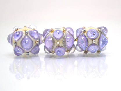 Lavender Beige Lampwork bead, Purple ivory glass beads, Lilac lampwork beads, Focal beads, Artisan lampwork, Handmade bead, Rondelle beads
