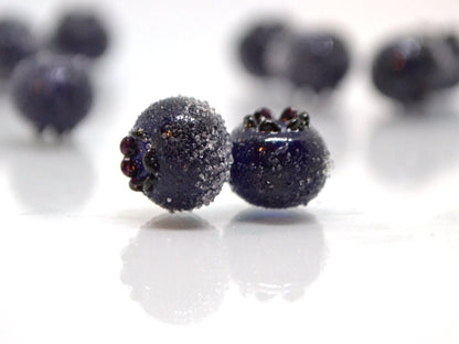 Dark purple glass berries, Frost berry beads, Lampwork blueberry, Purple berry, Glass fruits