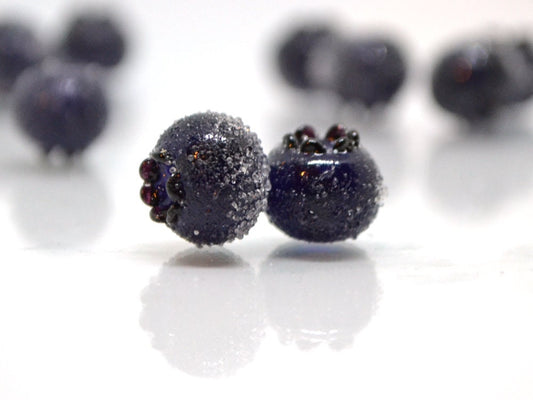 Dark purple glass berries, Frost berry beads, Lampwork blueberry, Purple berry, Glass fruits