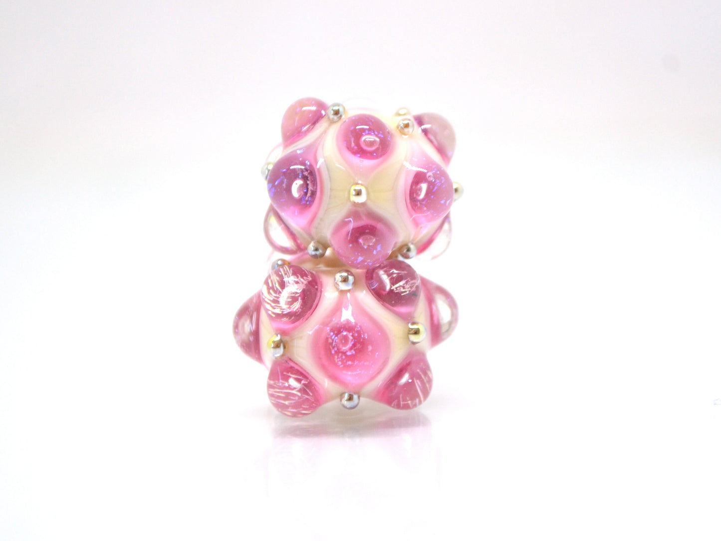 Pink beige handmade glass bead, 10mm glass beads, Pink lampwork, Artisan lampwork, Pink Beads for bracelet, Jewelry beads
