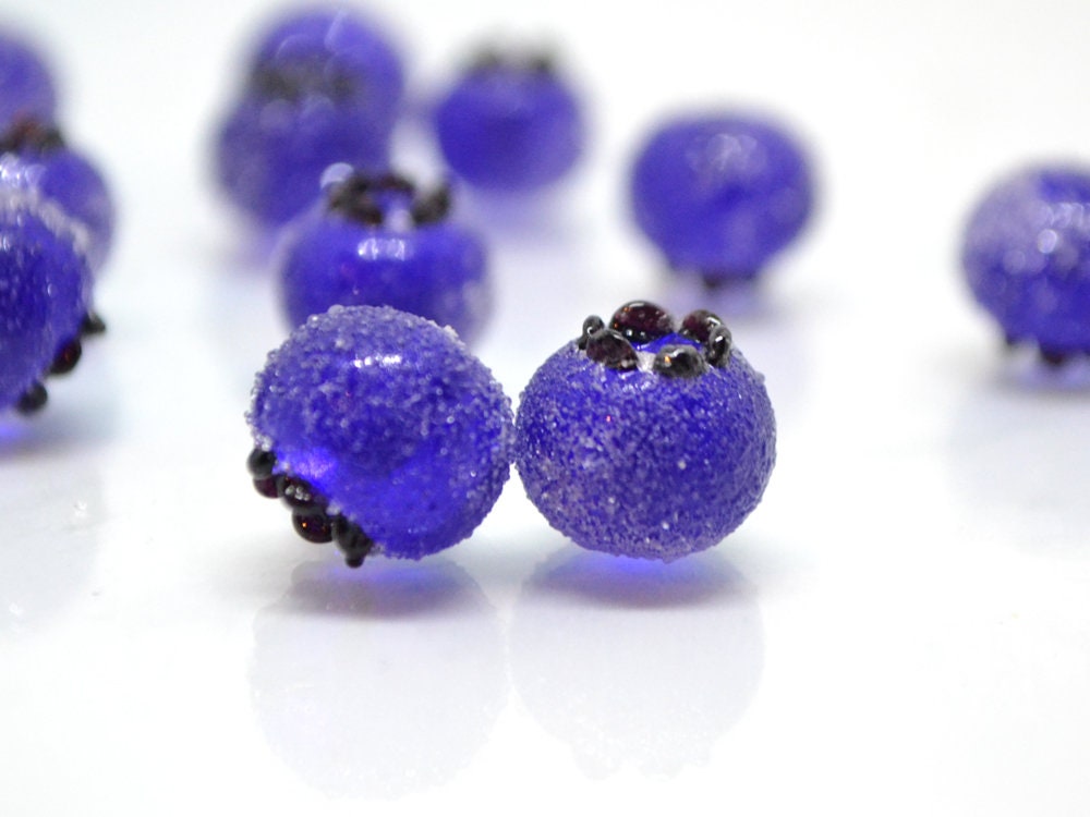 Frost glass berries, Lampwork blue cobalt blueberry, Lampwork berry, Northcountry Blueberry