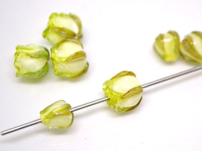Salad green 8mm rosebud beads, Rose and bud beads, Summer Floral lampwork, Small flower beads, Art Flower Beads, Floral jewelry, Handmade