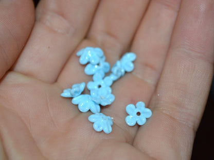 Opaque blue Mini flower beads, Blue spacer beads, Wedding lampwork, Flower bead caps, Something blue, Tiny flowers, Blue wedding beads