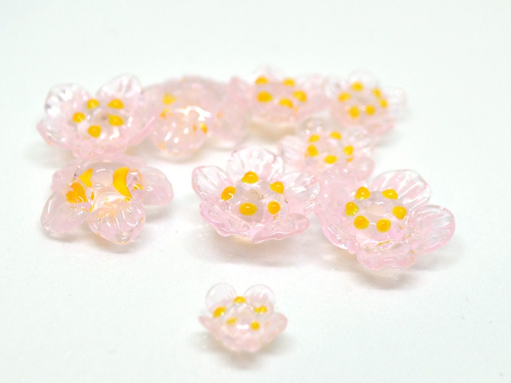 clear pink glass beads artisan lampwork beads set wedding set of beads wedding beads tender glass beads Floral glass beads glass flower bead