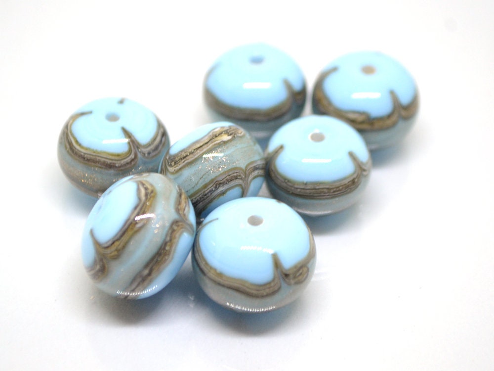 Blue venetian glass beads, Sky Blue gold Murano glass beads, Pastel Blue lampwork, Italian glass beads, Ethnic beads, Rondelle bead