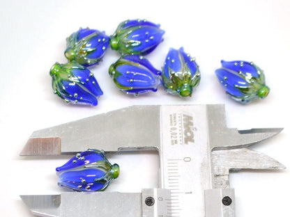 cobalt blue glass flower beads for jewelry blue flower earrings blue lampwork beads blue flower bud handmade beads earrings pair cobalt blue