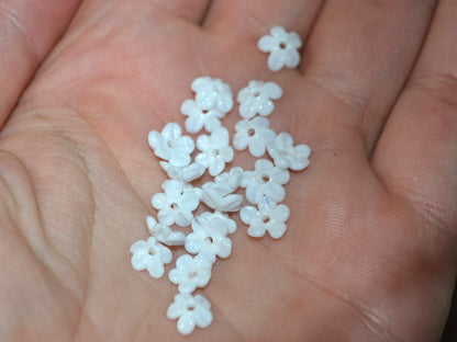 Mini flower beads, White opaque beads, Wedding flowers, Flower embellishment, Flower applique, tiny flowers