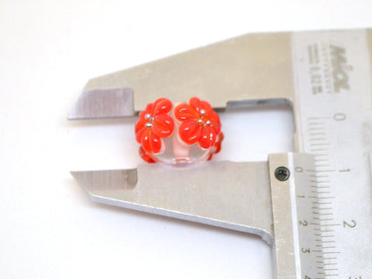 red flower beads red glass beads with flowers red transparent bead clear lampwork beads summer bright red beads earrings making jewelry