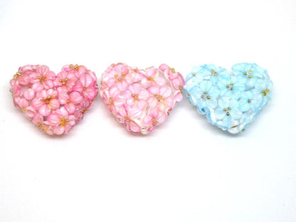 heart flower pendant glass heart pendant set of beads romantic jewelry making 3 heart pendant 3 sisters necklace floral art glass pendant