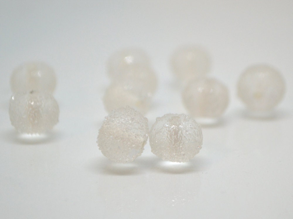 White frosted glass beads, Freeze glass beads, Icy lampwork beads, Rondelle glass beads, Sugar glass beads