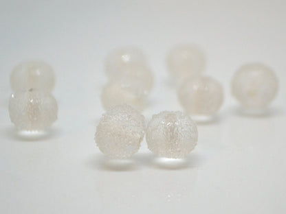 White frosted glass beads, Freeze glass beads, Icy lampwork beads, Rondelle glass beads, Sugar glass beads
