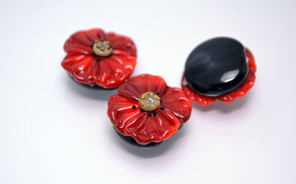 lampwork bead flower Red flower glass bead  Floral Lampwork red poppy glass bead artisan lampwork art glass handmade red jewelry making