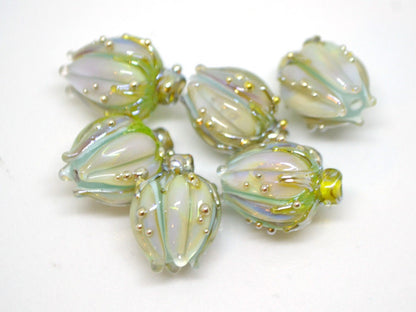 Lampwork glass flower bead, Pale green tea lavender, Floral glass pendant, Flower beads for jewelry making, Artisan lampwork, Focal lampwork