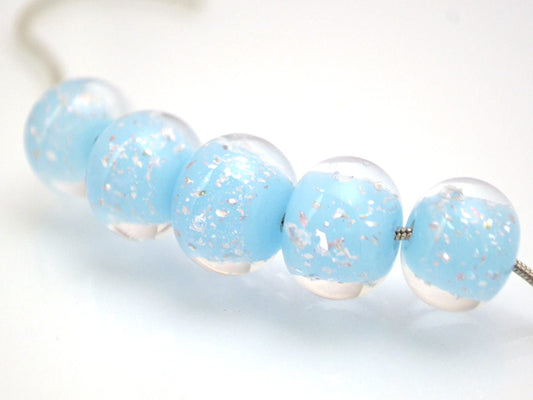 sky blue Lampwork bead handmade glass round silver foil artisan wedding jewelry making tender romantic sparkling beads shimmering bead bride