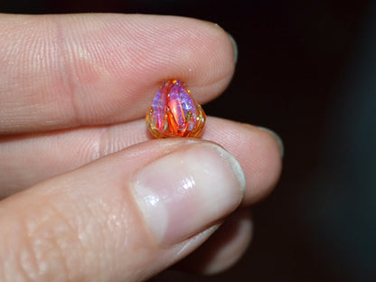 Orange silver flower beads, 7mm glass beads, Small flower beads, Netting pattern beads, Flower glass beads,Tiny glass bead,Artisan lampwork