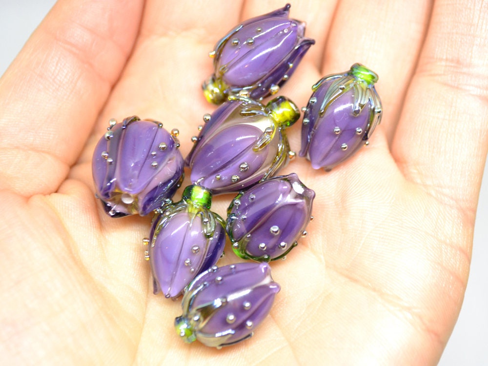 dark purple flower lampwork handmade beads glass  Flower pendant necklace artisan lampwork flower lampwork glass beads flower bead purple