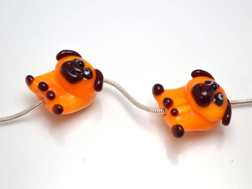 tiny glass dog pendant charm tiny dog earrings jewelry making dog kid jewelry artisan lampwork dog pug gift orange dog charm year of the dog