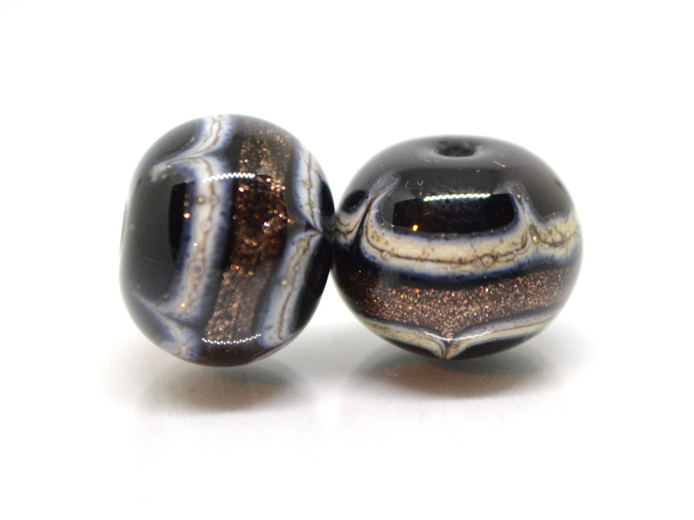 Gold sand glass beads, Black white gold Glass beads, Handmade lampwork beads, Absolutely Stunning