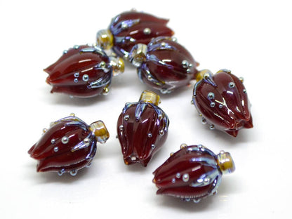 bordeaux red glass flower beads lampwork handmade beads artisan lampwork flower bead sculpture flower focal bead dark red brutalist jewelry