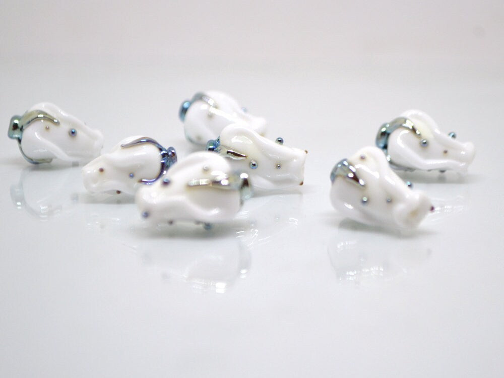 White twist rosebud beads, Wedding flower Glass Bead, Floral lampwork bead, Artisan lampwork beads