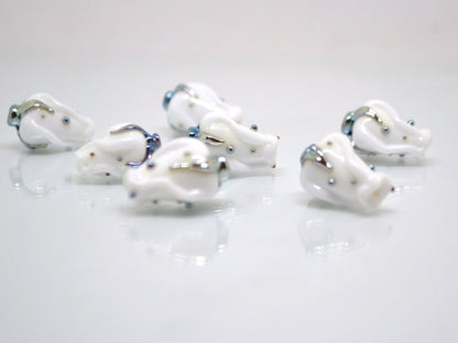 White twist rosebud beads, Wedding flower Glass Bead, Floral lampwork bead, Artisan lampwork beads