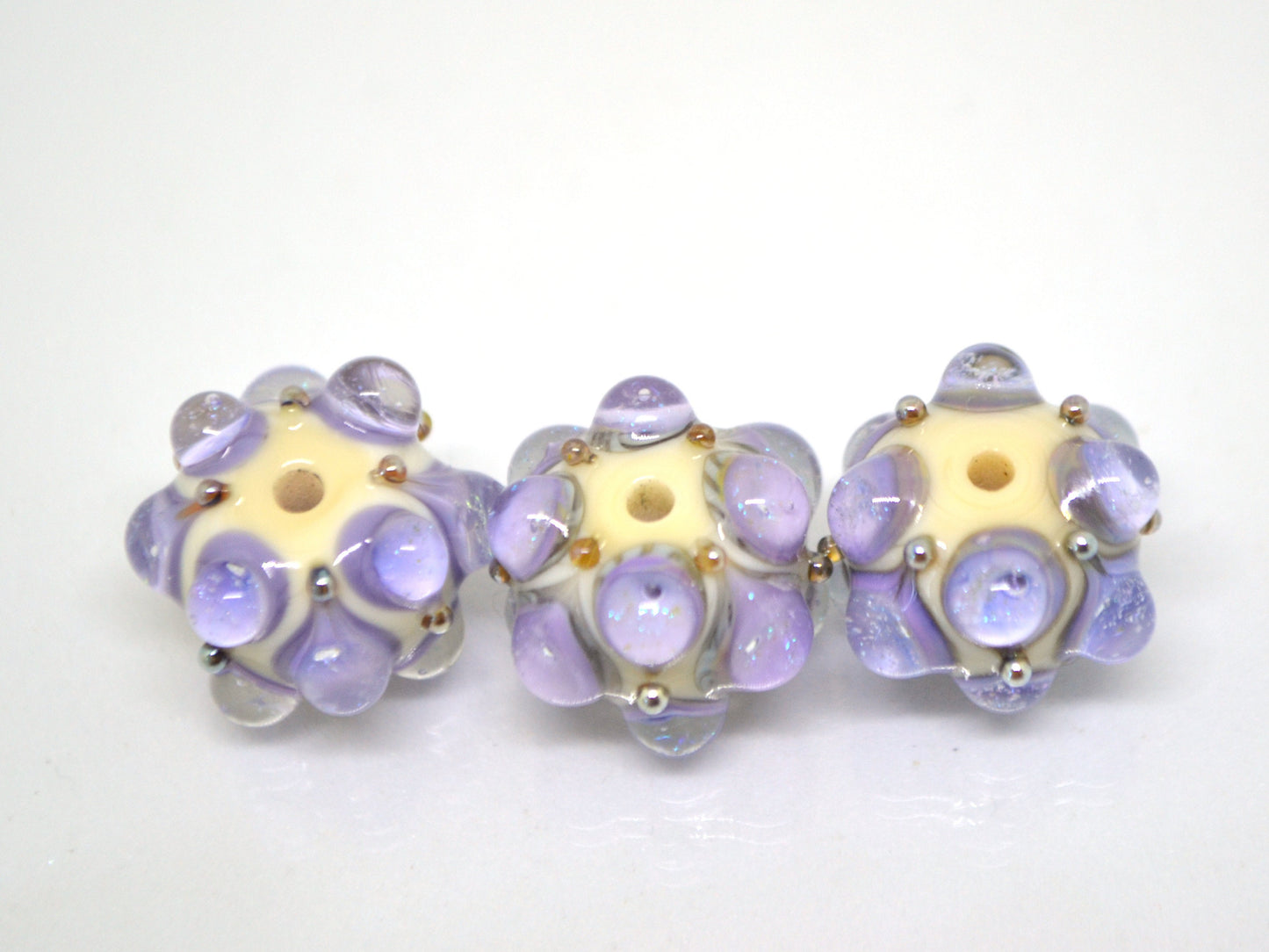 Purple Beige Lampwork bead, Ivory glass beads, Lilac lampwork beads, Focal beads, Artisan lampwork, Beads for bracelets, Rondelle beads