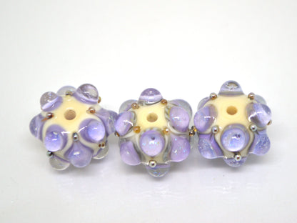 Purple Beige Lampwork bead, Ivory glass beads, Lilac lampwork beads, Focal beads, Artisan lampwork, Beads for bracelets, Rondelle beads