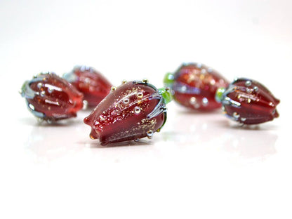 dichroic pendant flower dichroic beads red glass beads sparkling beads star dust lampwork art glass floral pendant electric red flower bead