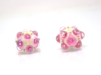 Pink beige handmade glass bead, 10mm glass beads, Pink lampwork, Artisan lampwork, Pink Beads for bracelet, Jewelry beads