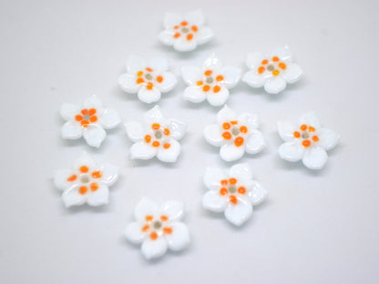 White orange glass flower beads, 5 Petals floral lampwork, Field flower bead, Meadow flowers, Artisan lampwork bead